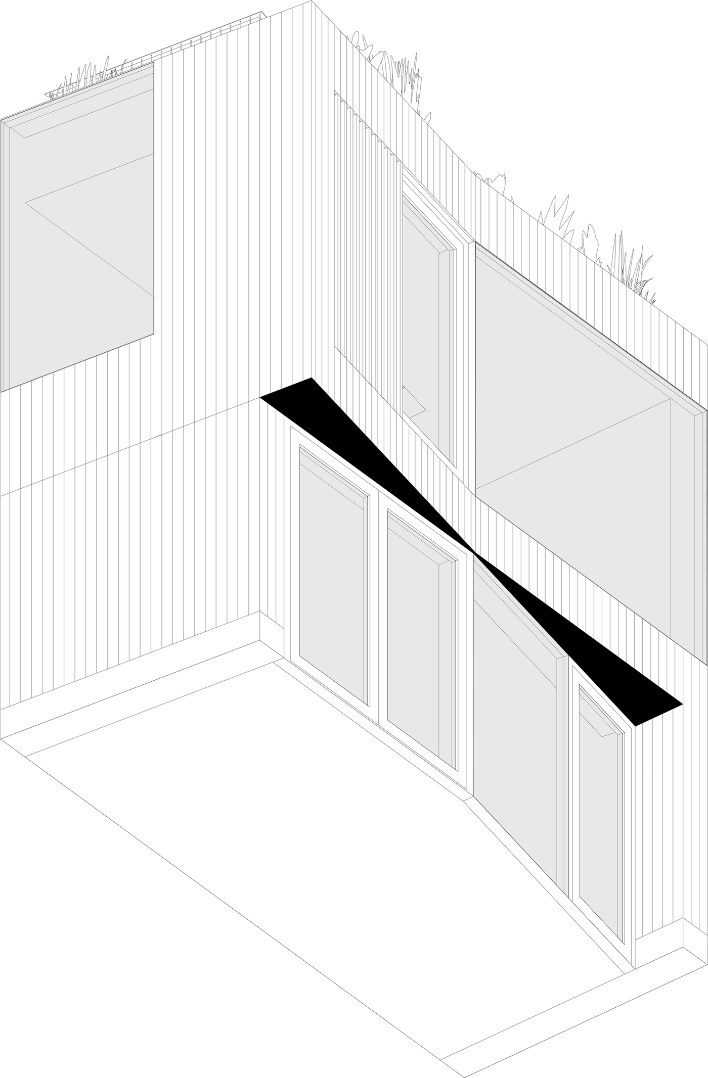 Exploded diagram of the four angled facade planes