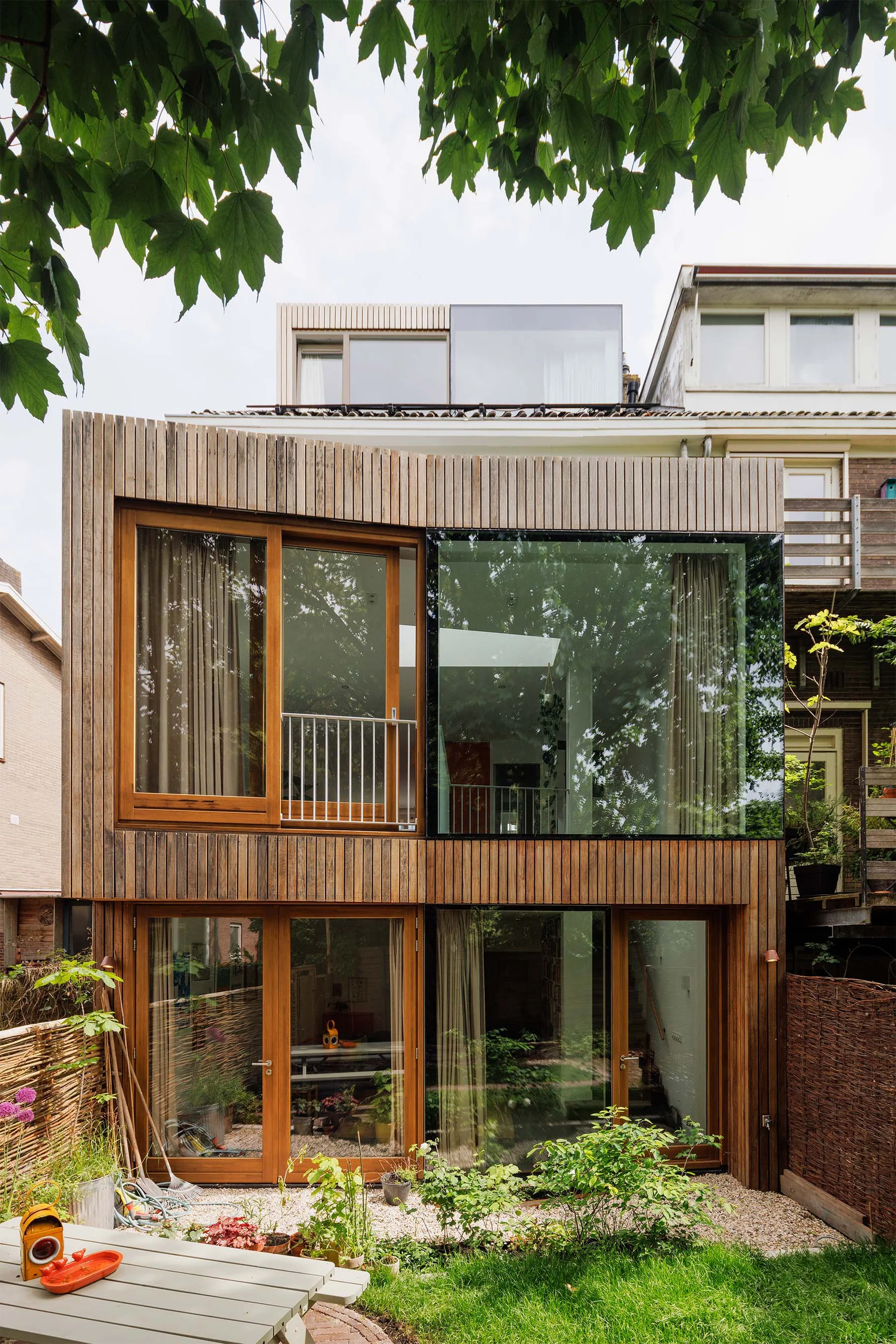 The two-level garden facade seen straight on