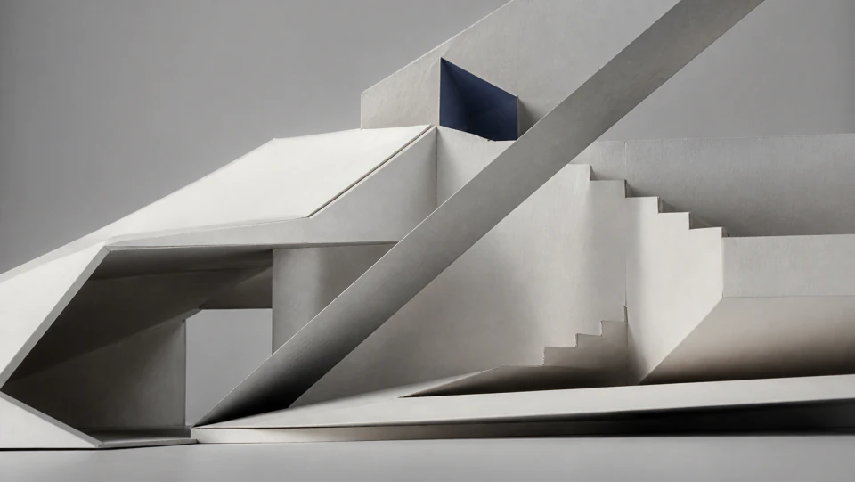 Abstract paper model exploring folded planes and spatial connections