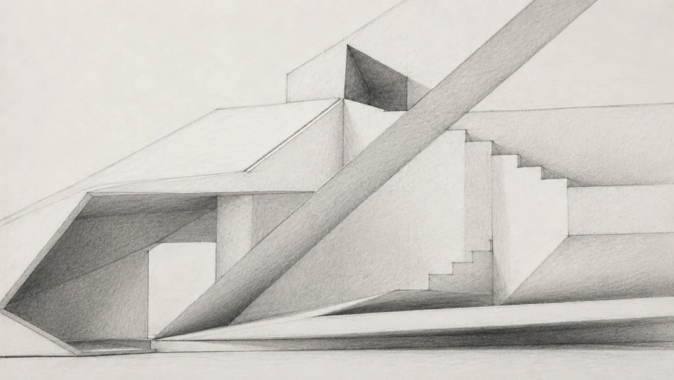 Pencil study of the same folded planes and spatial connections